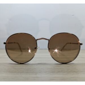 Roots Round Metal Sunglasses Gold Frame Brown Lenses Retro Style